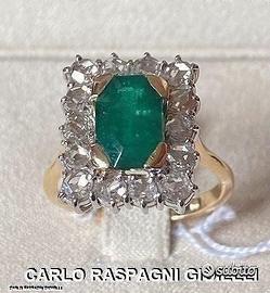 ANELLO ANTICO ORO 18kt. ROSE DIAMANTI E SMERALDO