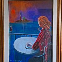 QUADRO ELIANO FANTUZZI  "DONNA AL BAR SULLA LAGUNA