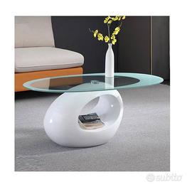 Tavolino ovale bianco con ripiano vetro