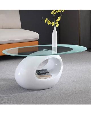 Tavolino ovale bianco con ripiano vetro