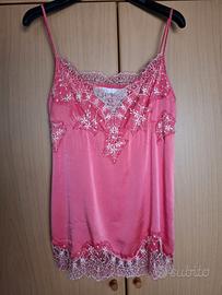 Top Pink Memories in pura seta con pizzo in seta