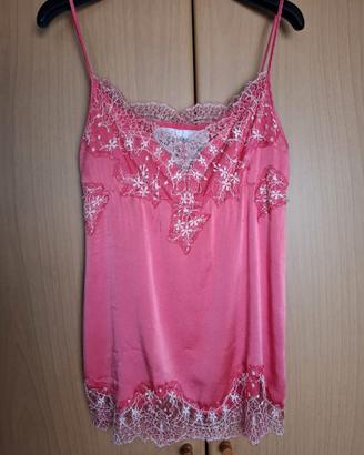 Top Pink Memories in pura seta con pizzo in seta
