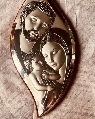 Icona Sacra Famiglia argento 925 si legno