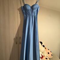 Abito da cerimonia lungo di raso donna  azzurro Na