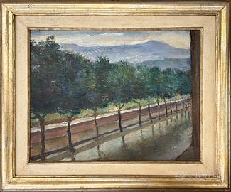 Mario Bucci pittore quadro olio su tavola Viale