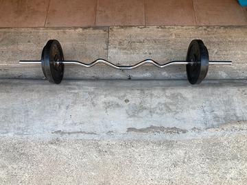 Bilanciere EZ curl + 30 kg di pesi dischi gommati