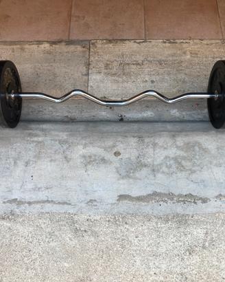 Bilanciere EZ curl + 30 kg di pesi dischi gommati
