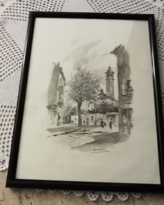 Quadro dipinto ad acquerello e china