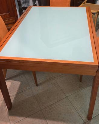 Tavolo in ciliegio e vetro allungabile