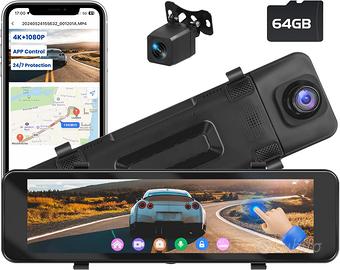 Dash Cam Auto 4K attacco a specchietto 10,8"