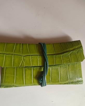 porta tabacco in vero coccodrillo verde 