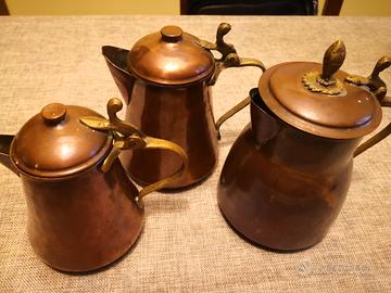 Tris Bricchi Caffettiere Antiche in Rame e Ottone