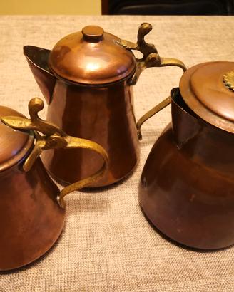 Tris Bricchi Caffettiere Antiche in Rame e Ottone