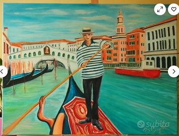 Quadro moderno "gondoliere" olio su tela 80x60cm 