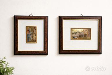 Coppia di quadri vintage con cornice in legno