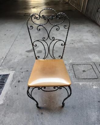 Sedia vintage in ferro battuto e ottone bronzato