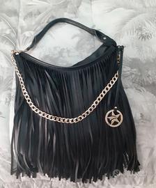 Borsa Primadonna in ecopelle nera con frange NUOVA