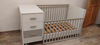 lettino pali bambini doppia taglia con cassettiera