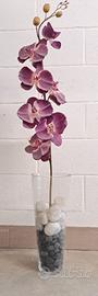 VASO VETRO 43CM ORCHIDEA FINTA E SACCHI DECORATIVI