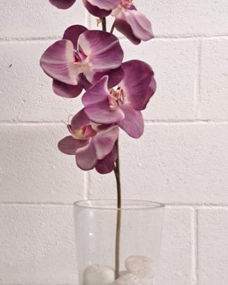 VASO VETRO 43CM ORCHIDEA FINTA E SACCHI DECORATIVI