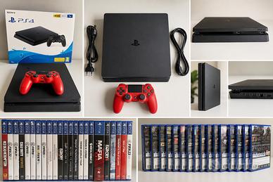 PS4 slim 1TB+ Dualshock rosso + 20 giochi
