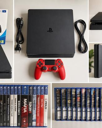 PS4 slim 1TB+ Dualshock rosso + 20 giochi