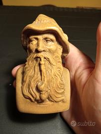 Uomo con pipa scultura legno Vintage montagna 
