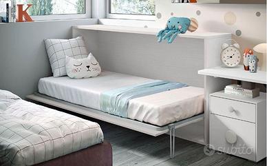 Letto a scomparsa singolo orizzontale bianco frass