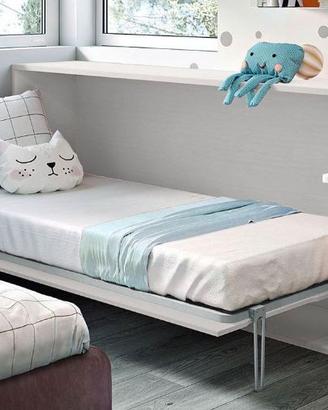 Letto a scomparsa singolo orizzontale bianco frass