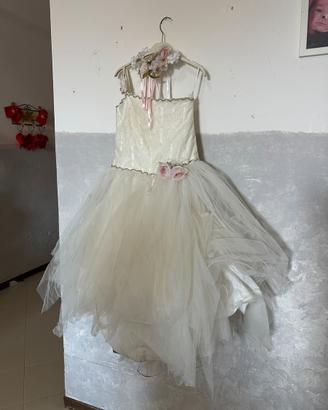 Vestito da comunione bianco antico gonna in tulle