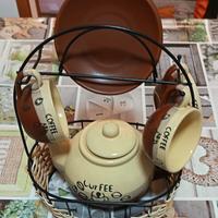 Set da caffe da 3 vintage in ceramica con supporto