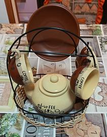 Set da caffe da 3 vintage in ceramica con supporto