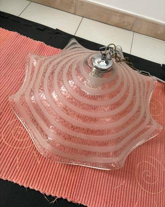 Lampadario a sospensione in vetro rosa satinato