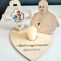 Portacandela Papa Francesco in Legno - Giubileo