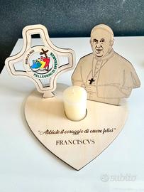 Portacandela Papa Francesco in Legno - Giubileo
