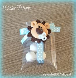 Bomboniera nascita battesimo leone con ciuccio