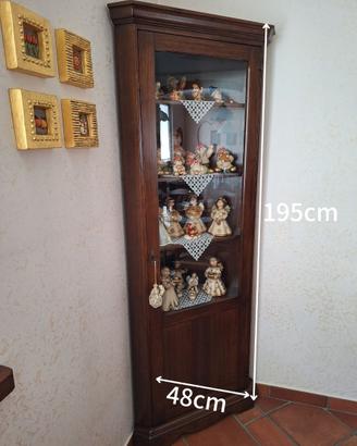 VETRINETTA ANGOLARE in LEGNO con 4 RIPIANI