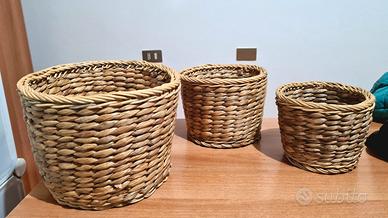 Set tre cestini vasi vimini