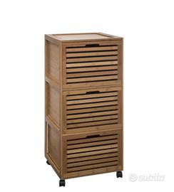 Mobile bagno bamboo 3 cassetti con ruote nuovo