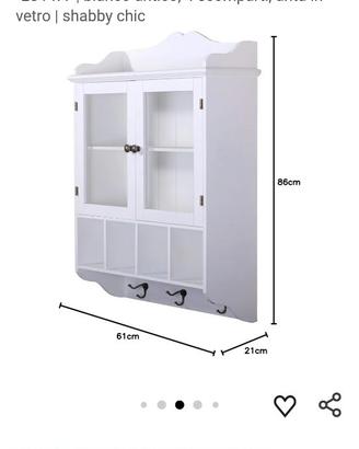 Mobiletto da parete bianco ante in vetro shabby