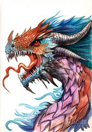 disegno acquerello e penne colorate drago