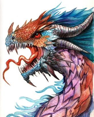 disegno acquerello e penne colorate drago