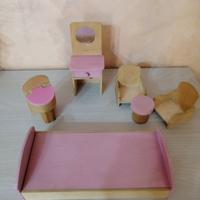 Set 6 pezzi in legno vintage casa delle bambole 