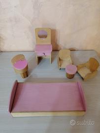 Set 6 pezzi in legno vintage casa delle bambole 