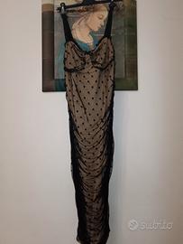 vestito midi in tulle  a pois con arriciature