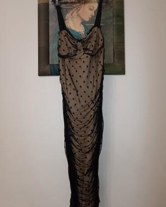 vestito midi in tulle  a pois con arriciature