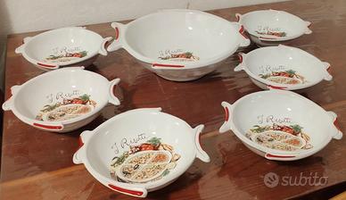 Ciotola e 6 ciotole per risotto, ceramiche Deruta.