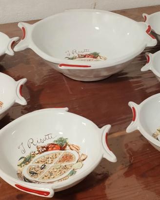 Ciotola e 6 ciotole per risotto, ceramiche Deruta.
