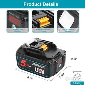 2X Powarobor BL1850B 18V 5.5Ah Batteria di ricambi