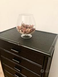 Cassettiera Vintage in bambù e rattan nero lucido